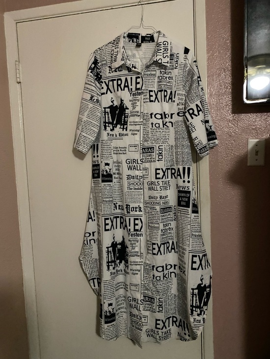 SHEIN Dresses & Skirts - Black & White Newspaper Print Long Button-Up Dress